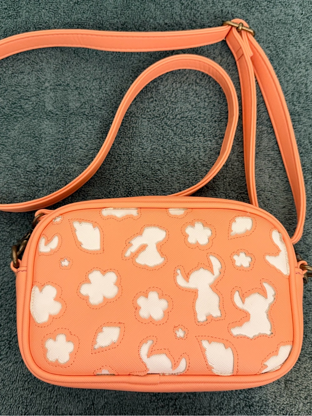 Disney Loungefly Stitch Coral Cutout Crossbody Bag with White Inset